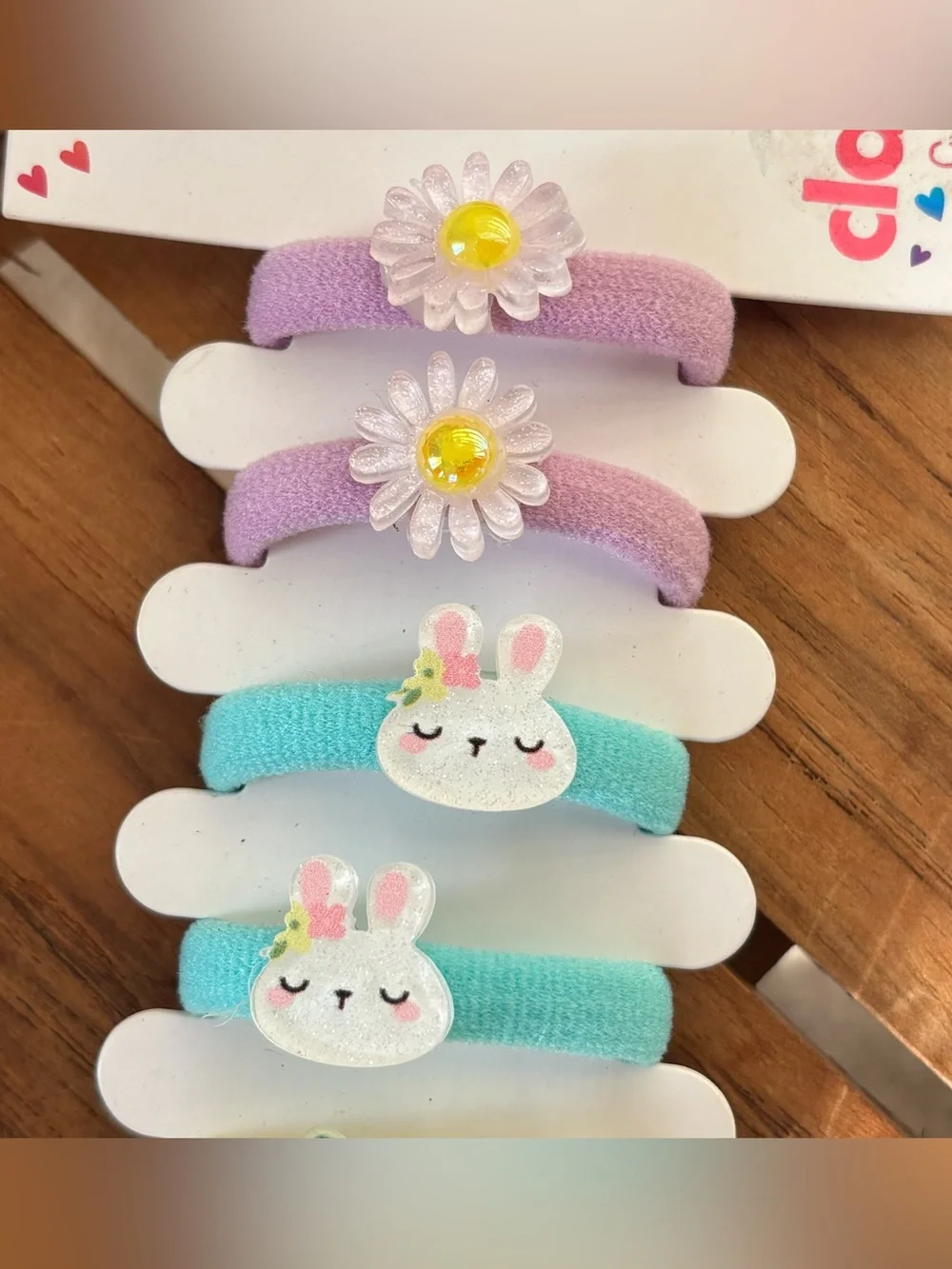 New 2 Pk Claire’s Bunny Rabbit Daisy Flowers Butterfly Hair Clips Ponytail Set